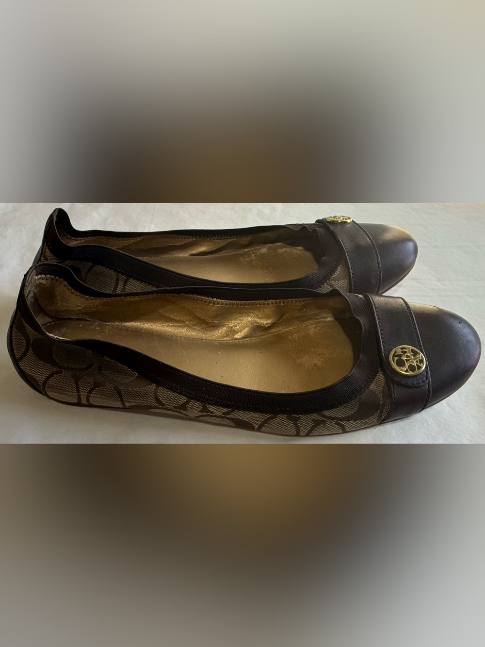COACH Chelsey Ballet Flats Brown Signature Canvas Leather Cap Toe – Size 10 - Picture 2 of 11